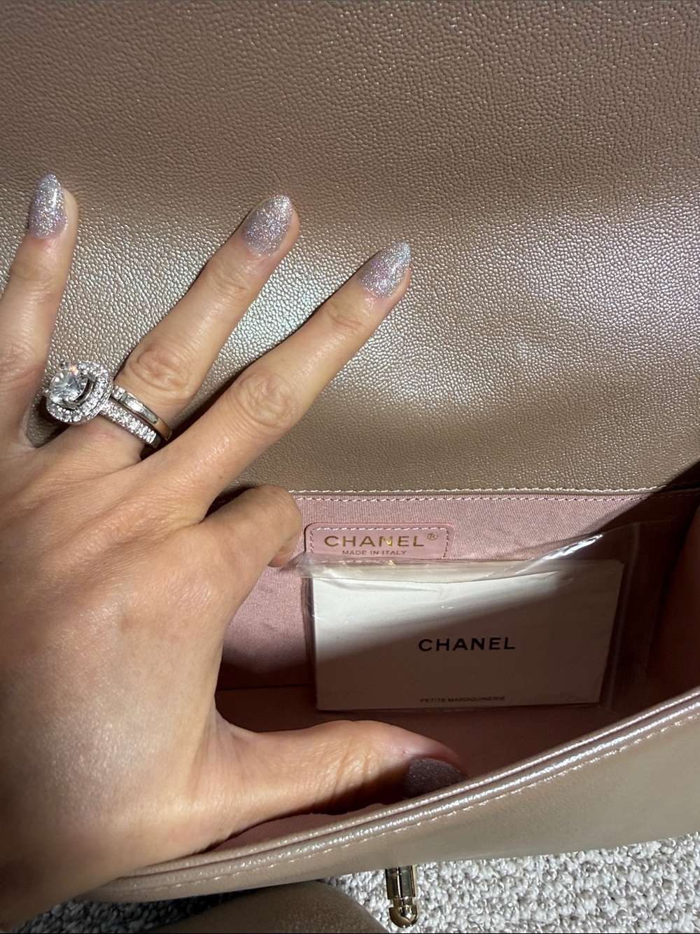 CHANEL Quilted Lambskin Boy Shoulder Bag in Taupe Beige with Silver Hardware - Picture 7 of 9